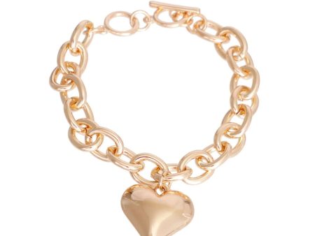 Gold Cable Chain Heart Toggle Necklace Fashion