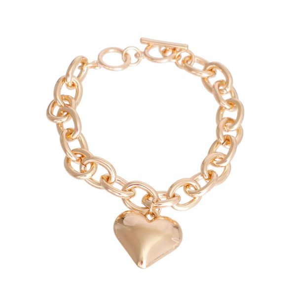 Gold Cable Chain Heart Toggle Necklace Fashion