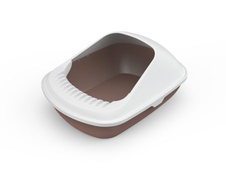 Cat Litter Box Tray | 2-Pack Medium | Shovel Included | Semi-Enclosed Toilet Design | Brown Cheap