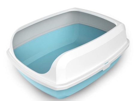 Cat Toilet Litter Box Tray | 2 Medium High Side Portable Open with Scoop (Blue) Supply