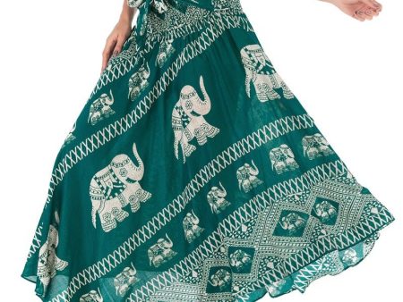 Women s Green Elephant Versatile Bohemian Skirt Dress | Dual Purpose | Free Size Online Hot Sale