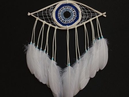 Mini White Evil Eye Bohemian Styled Dream Catcher With White Feathers Online Hot Sale