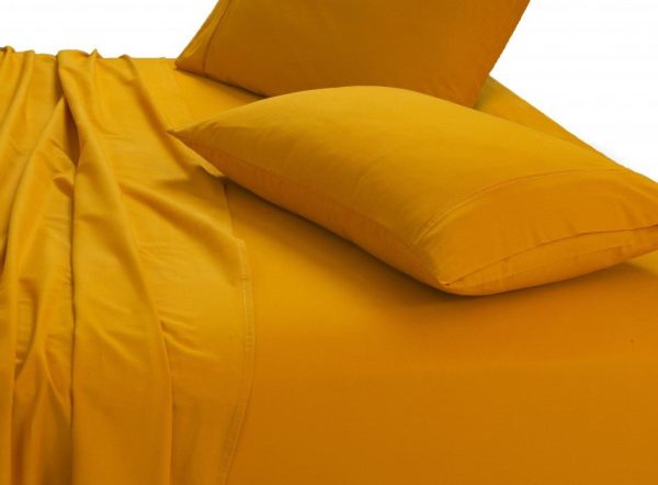 100% Egyptian Cotton 500TC Mustard Mega King Bed Sheets Set - 50cm Deep on Sale