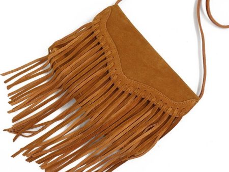 Gypsy Styled Genuine Leather Suede Fringed Crossbody Bag Cheap