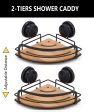 2 Pack Round Bamboo Corner Shower Caddy Shelf Basket Rack with Premium Vacuum Suction Cup No-Drilling for Bathroom and Kitchen Sale