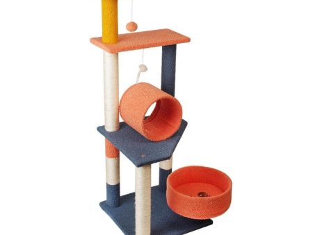 110cm Emoji Plush Cat Tree Condo w Basket | Blue Red Online now