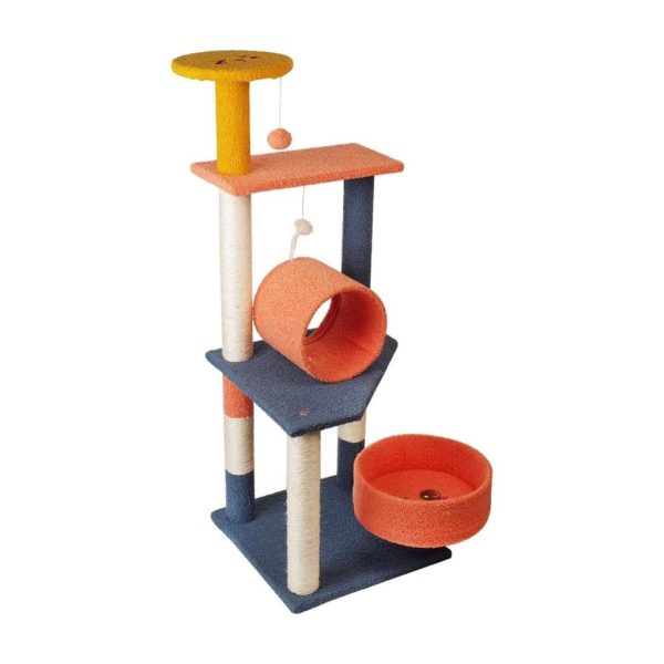 110cm Emoji Plush Cat Tree Condo w Basket | Blue Red Online now