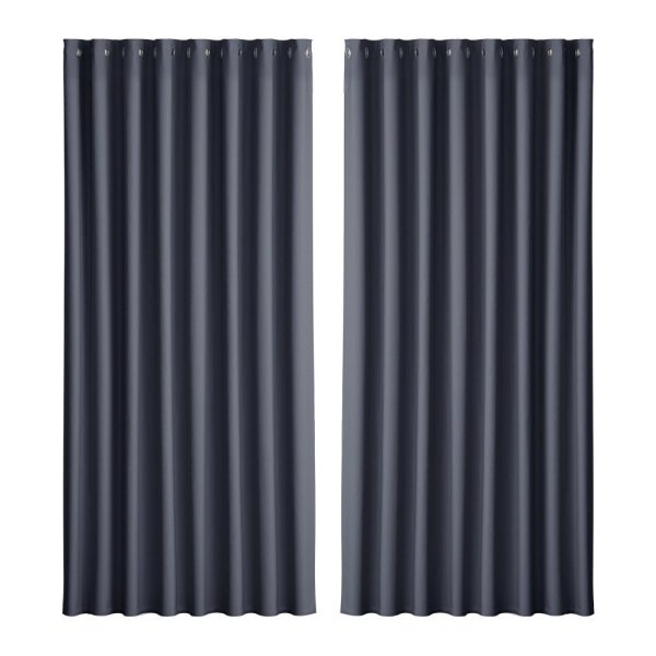 2-Pack Charcoal Blockout Curtains | 300x230cm Eyelet Fashion