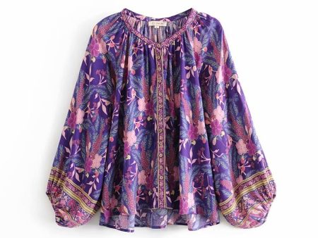 Colourful Purple Women s O-neck Blouse Top | Flare Sleeves | S-L For Cheap