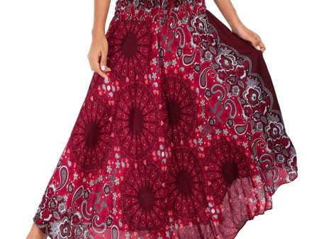 Women s Red Flower Child Versatile Bohemian Skirt Dress | Dual Purpose | Free Size Hot on Sale