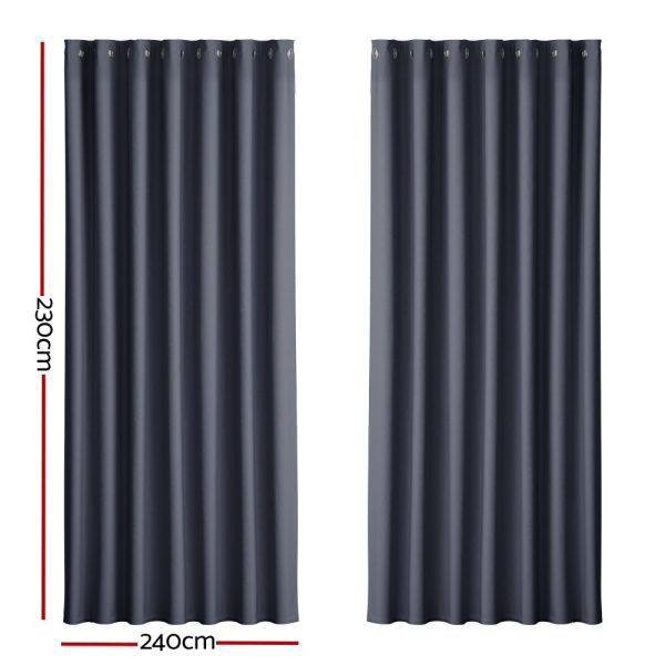 2-Pack Charcoal Blockout Curtains | 240x230cm Eyelet on Sale