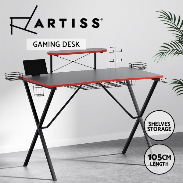 Artiss Gaming Desk Computer Desks Table Storage Shelves Study Home Ofiice 105CM on Sale