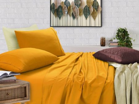 100% Egyptian Cotton 500TC Mustard Mega King Bed Sheets Set - 50cm Deep on Sale