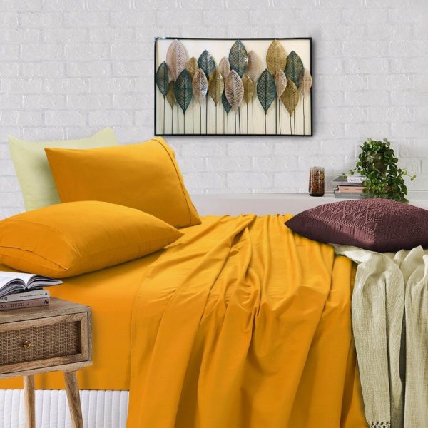 100% Egyptian Cotton 500TC Mustard Mega King Bed Sheets Set - 50cm Deep on Sale