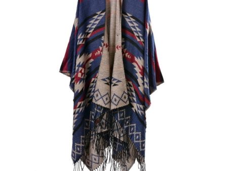 Ethnic Blanket Poncho With Tassels | Festival Print | Free Size on Sale