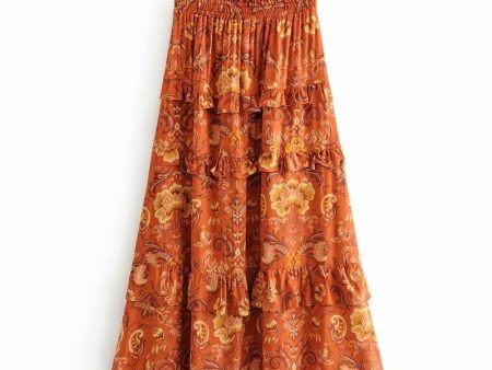 Women s Ruffled Bohemian Floral Skirt |  High Waist | S-L Cheap