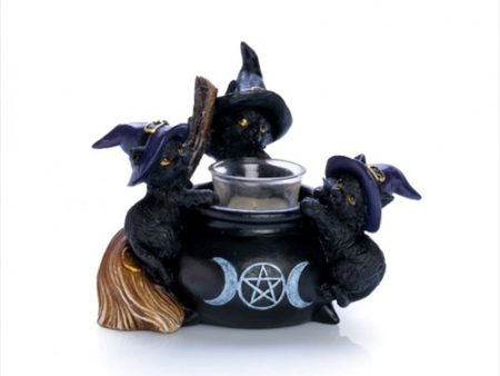 Black Cat Cauldron Tealight Holder Sale