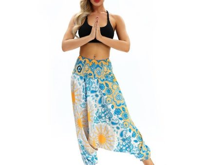 Hippie Boho Loose Yoga Harem Pants | Blue White N Yellow Design | One Size Sale