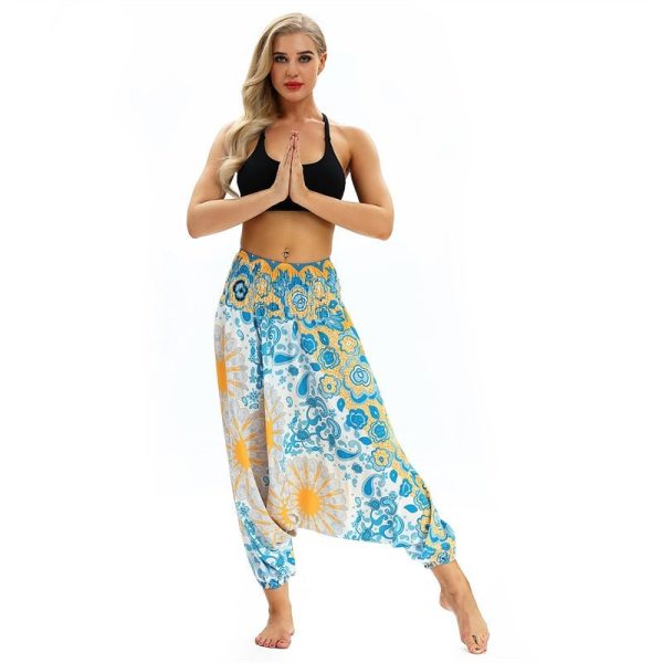 Hippie Boho Loose Yoga Harem Pants | Blue White N Yellow Design | One Size Sale