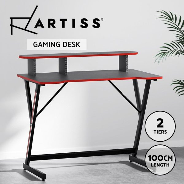 Artiss Gaming Desk Computer Desks Table 2-Tiers Storage Study Home Ofiice 100CM For Discount