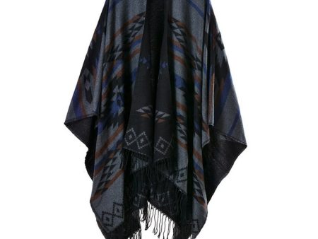 Ethnic Blanket Poncho With Tassels | Tibet Black | Free Size on Sale