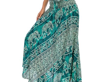 Women s Green Thai Elephant Versatile Bohemian Skirt Dress | Dual Purpose | Free Size Online