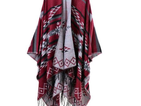 Ethnic Blanket Poncho With Tassels | Red Raves | Free Size Fashion