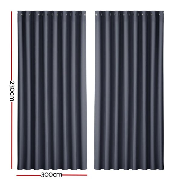 2-Pack Charcoal Blockout Curtains | 300x230cm Eyelet Fashion