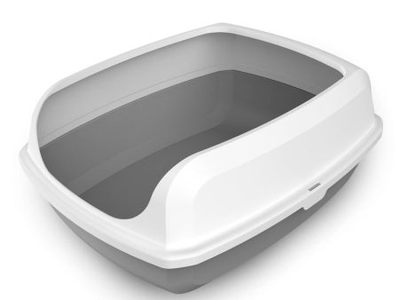 Cat Toilet Litter Box Tray | 2 X Small High Side Portable Open with Scoop (Grey) For Sale