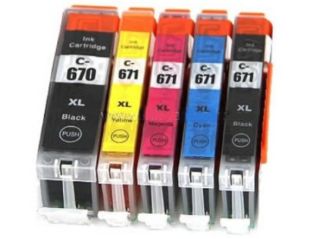 Compatible Premium Ink Cartridges PGI670XL + CLI671XL  Bundle - 5 Cartridges - for use in Canon Printers on Sale