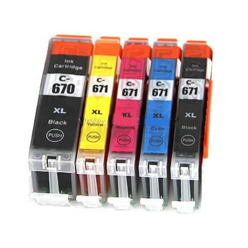 Compatible Premium Ink Cartridges PGI670XL + CLI671XL  Bundle - 5 Cartridges - for use in Canon Printers on Sale