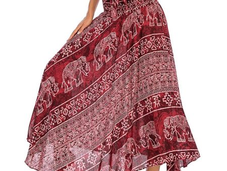 Women s Red Thai Elephant Versatile Bohemian Skirt Dress | Dual Purpose | Free Size on Sale