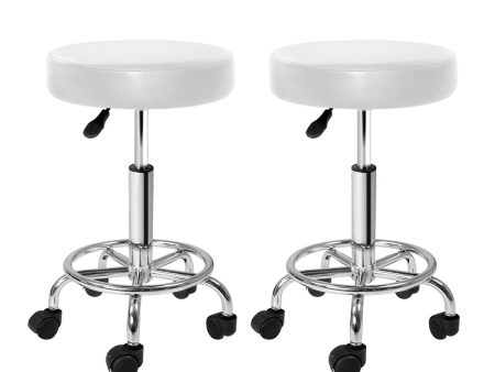 2X Salon Stool | Swivel Round Barber Hair Bar Stools | Hydraulic Lift | White For Discount