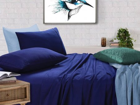 100% Egyptian Cotton Bed Sheets Set | 500TC | Navy Blue | Mega Queen 50cm Deep Online Hot Sale