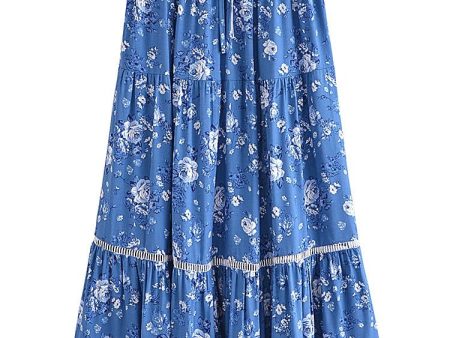 Cute Blue And Brown Hippie Free Flow Skirts | Comfortable Fit | S-XL Online Sale