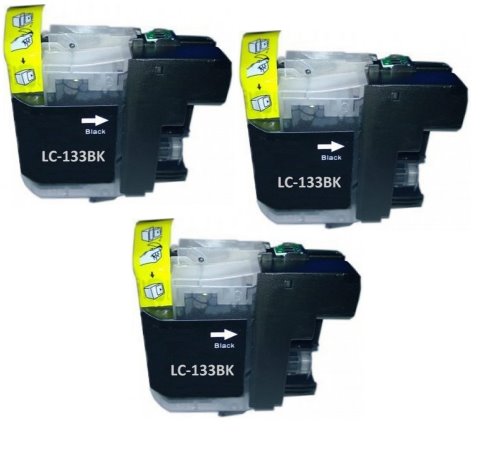 Compatible Premium Ink Cartridges LC133BK  Black Triple Pack  - for use in Brother Printers Hot on Sale