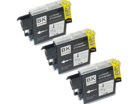 Compatible Premium Ink Cartridges LC39BK  Black Triple Pack - for use in Brother Printers on Sale