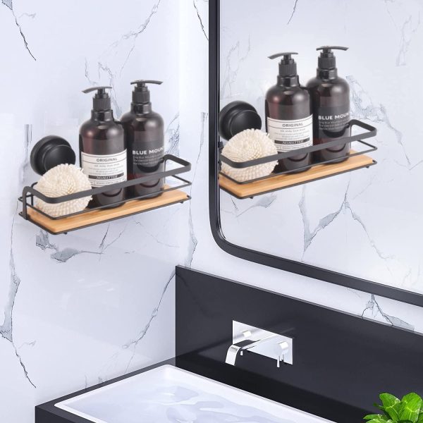 2 Pack Rectangular Bamboo Corner Shower Caddy Shelf Basket Rack with Premium Vacuum Suction Cup No-Drilling for Bathroom and Kitchen Online Hot Sale