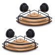 2 Pack Round Bamboo Corner Shower Caddy Shelf Basket Rack with Premium Vacuum Suction Cup No-Drilling for Bathroom and Kitchen Sale