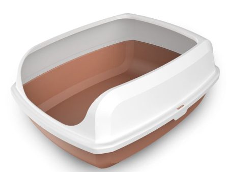 Cat Toilet Litter Box Tray | 2 Medium High Side Portable Open with Scoop (Brown) Online now