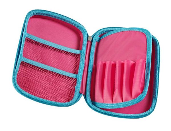 Hard Top Pencil Case | Pink with Blue Zip | Two-Colour Online now