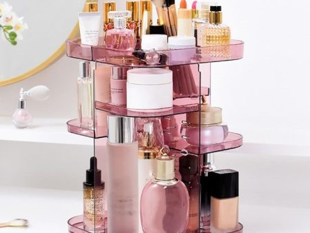 360 Rotating Large Capacity Makeup Organizer for Bedroom and Bathroom (Pink) Hot on Sale