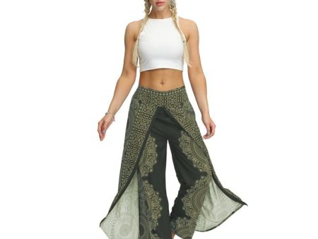 Women s Casual Slit Wide Leg Hippie Boho Pants | Yoga Guru Design | S-L Online Sale