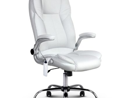 Massage Office Chair | PU Leather | 8 Point | White For Cheap