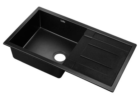 Granite Kitchen Sink | 860X500MM Under Topmount Basin Bowl Laundry | Black Fashion