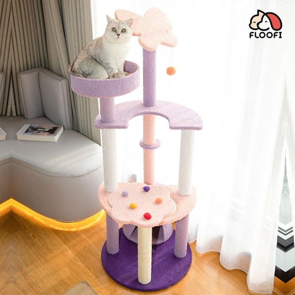 128cm Butterfly Plush Cat Tree Condo | Pink Purple Fashion