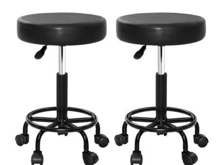 2X Salon Stool | Swivel Round Barber Hair Bar Stools | Hydraulic Lift | Black For Sale