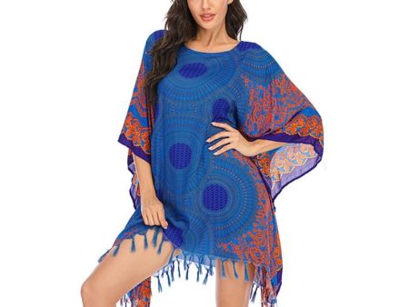 Boho Bikini Cover Up | Blue Bohemian Swimwear Beach Top | Free Size Cheap