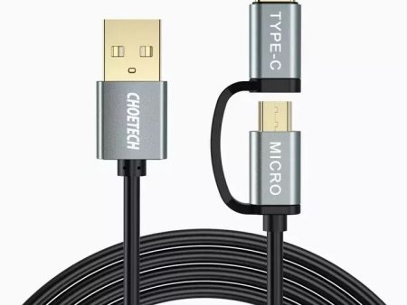 2-in-1 USB Cable | 1.2m | Micro USB + Type C | Charge & Sync Supply