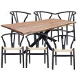 Lantana 7pc 210cm Dining Table 6 Black Wishbone Chair Set Live Edge Acacia Wood Online